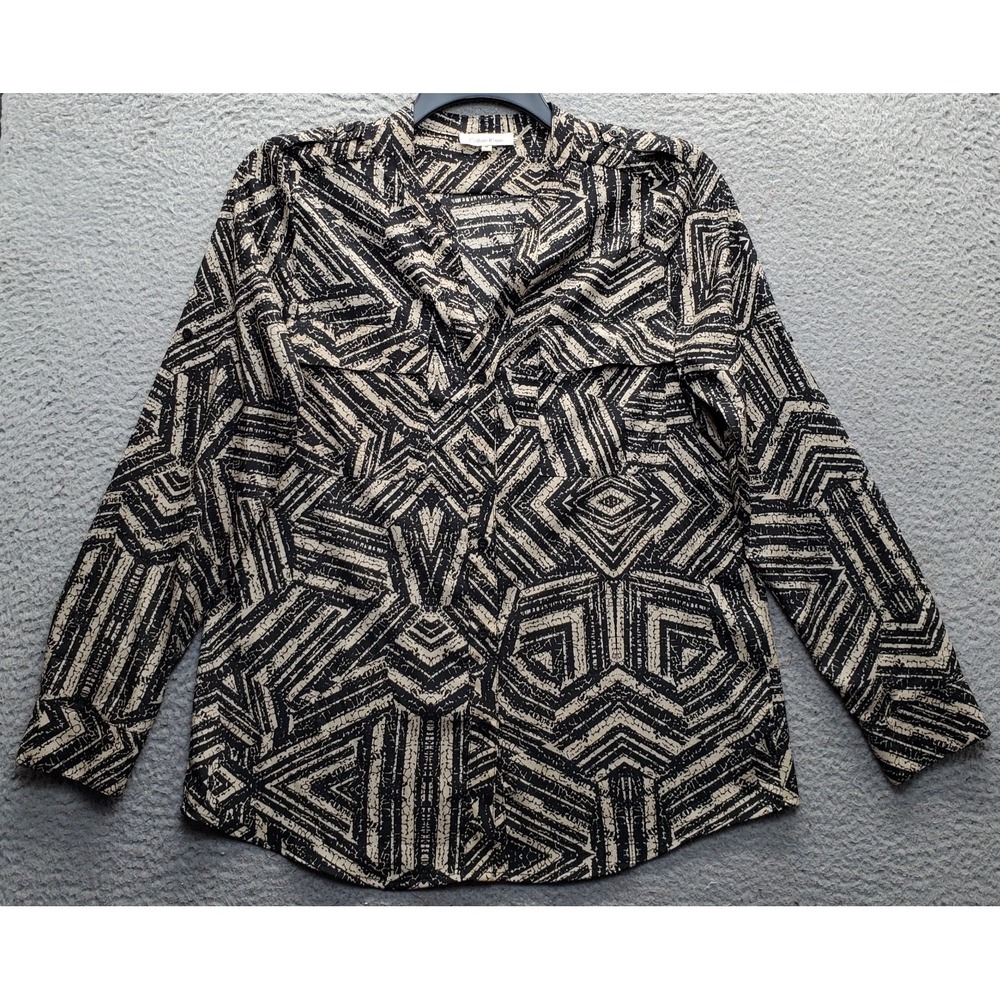 Calvin Klein Shirt Top Womens M Multi Geometric Long Sleeve Collared Button-Up